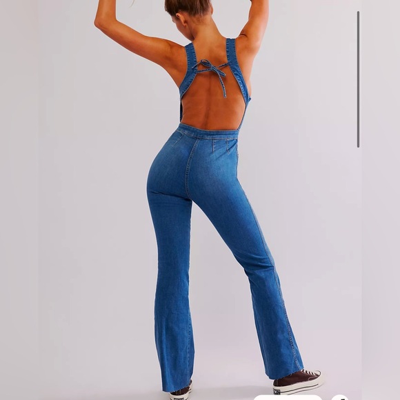 Free People light Blue crvy on 2nd ave one piece Jumpsuit with Wide Legs - Picture 2 of 16